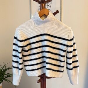 100% Cashmere - Nordstrom Black and White Striped Turtleneck Sweater